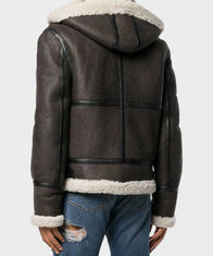 Mens Aviator Charcoal Grey Shearling Hooded Jacket Jacket men detail view 3 | Dash Racegear — Mens B3 Charcoal Grey Shearling Leather Jacket