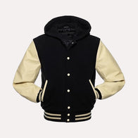 Mens Hooded Bomber Varsity Jacket Varsity Jacket men detail view 2 | Dash Racegear — Men’s Black Hooded Bomber Varsity Jacket