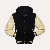 Mens Hooded Bomber Varsity Jacket Varsity Jacket men detail view 2 | Dash Racegear — Men’s Black Hooded Bomber Varsity Jacket