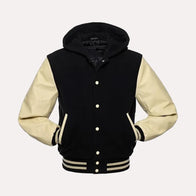 Mens Hooded Bomber Varsity Jacket Varsity Jacket men detail view 2 | Dash Racegear — Men’s Black Hooded Bomber Varsity Jacket