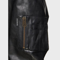 Mens Hooded Leather Oversized Bomber Jacket Bomber Jacket men detail view 2 | Dash Racegear — Mens Hooded Leather Oversized Bomber Jacket