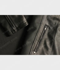 Black Johnson Men Leather Jacket Leather Jacket men detail view 6 | Dash Racegear — Black Leather Jacket Dash Racegear