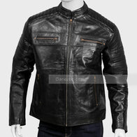 Mens Black Cafe Racer Leather Jacket Leather Jacket men front product view | Dash Racegear — Black Leather Cafe Racer Jacket