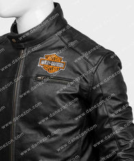 Mens Legend Harley Davidson Black Leather Jacket Biker Jacket men detail view 3 | Dash Racegear — Mens Legend Harley Davidson Black Motorcycle Leather Jacket