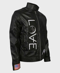 Mens Black Leather Love Jacket Jacket men detail view 2 | Dash Racegear — Black Cafe Racer Mens Love Leather Jacket