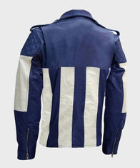 Men’s Blue and White Motorcycle Leather Jacket Biker Jacket men detail view 2 | Dash Racegear — Mens Blue & White Motorcycle Leather Jacket