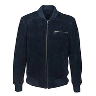 Mens Navy Blue Suede Leather Jacket Leather Jacket men front product view | Dash Racegear — Mens Navy Blue Suede Leather Jacket