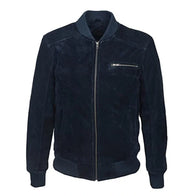 Mens Navy Blue Suede Leather Jacket Leather Jacket men front product view | Dash Racegear — Mens Navy Blue Suede Leather Jacket