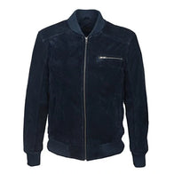 Mens Navy Blue Suede Leather Jacket Leather Jacket men front product view | Dash Racegear — Mens Navy Blue Suede Leather Jacket