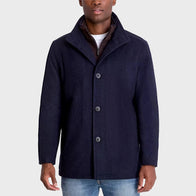 Mens Navy Blue Wool Coat Jacket men front product view | Dash Racegear — Navy Blue Short Wool Coat