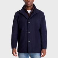 Mens Navy Blue Wool Coat Jacket men front product view | Dash Racegear — Navy Blue Short Wool Coat