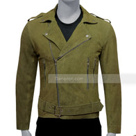 Mens Olive Green Suede Leather Jacket Leather Jacket men front product view | Dash Racegear — Olive Green Mens Suede Leather Jacket