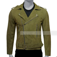 Mens Olive Green Suede Leather Jacket Leather Jacket men front product view | Dash Racegear — Olive Green Mens Suede Leather Jacket