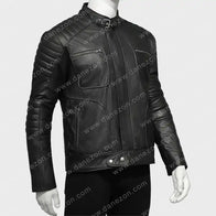 Mens Padded Shoulder Black Leather Jacket Leather Jacket men detail view 2 | Dash Racegear — Padded Shoulder Black Leather Jacket
