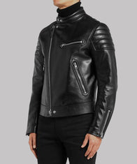 Men’s Black Padded Sleeves Leather Jacket Leather Jacket men front product view | Dash Racegear — Men's Black Padded Sleeves Leather Jacket
