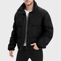 Mens Black Parachute Puffer Jacket Puffer Jacket men front product view | Dash Racegear — Mens Black Parachute Puffer Jacket