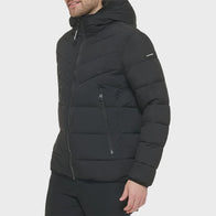 Mens Puffer Black Jacket Puffer Jacket unisex detail view 3 | Dash Racegear — Mens Black Hooded Puffer Jacket