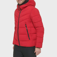 Men’s Puffer Red Jacket Puffer Jacket unisex detail view 3 | Dash Racegear — Men's Puffer Red Hooded Jacket