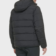 Mens Puffer Black Jacket Puffer Jacket unisex detail view 4 | Dash Racegear — Mens Puffer Black Stretch Jacket With Sherpa Hood