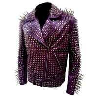 Men’s Purple Studded Leather Jacket Leather Jacket men detail view 3 | Dash Racegear — Purple Studded Biker Leather Jacket