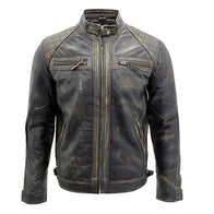 Mens Quilted Distressed Leather Jacket Leather Jacket men front product view | Dash Racegear — Mens Quilted Distressed Leather Jacket