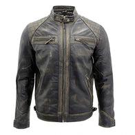 Mens Quilted Distressed Leather Jacket Leather Jacket men front product view | Dash Racegear — Mens Quilted Distressed Leather Jacket