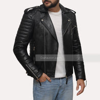 Mens Quilted Black Motorcycle Leather Jacket Leather Jacket men front product view | Dash Racegear — Black Motorcycle Jacket - Dash Racegear