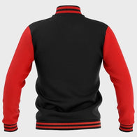 Mens Red And Black Varsity Jacket Varsity Jacket unisex detail view 2 | Dash Racegear — Mens Red And Black Varsity Jacket