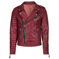 Mens Red Quilted Leather Jacket Leather Jacket men front product view | Dash Racegear — Mens Red Quilted Leather Jacket