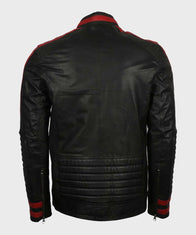 Mens Cafe Racer Red & Black Leather Jacket Biker Jacket men detail view 3 | Dash Racegear — Mens Red & Black Motorcycle Cafe Racer Jacket