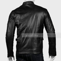 Mens Red & White Striped Black Leather Jacket Leather Jacket men detail view 4 | Dash Racegear — Red and White Striped Cafe Racer Jacket for Mens Outfits