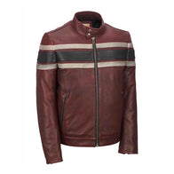 Mens Retro Red Waxed Vintage Leather Jacket Leather Jacket men detail view 3 | Dash Racegear — Mens Retro Red Waxed Leather Jacket