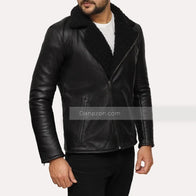 Mens Black Shearling Winter Leather Jacket Leather Jacket men detail view 3 | Dash Racegear — Black Leather Shearling Mens Jacket