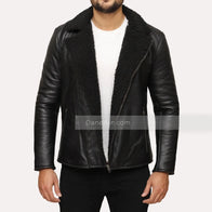 Mens Black Shearling Winter Leather Jacket Leather Jacket men detail view 2 | Dash Racegear — Black Shearling Mens Biker Jacket