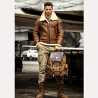 Mens Sheepskin B3 Shearling Leather Jacket Leather Jacket men detail view 4 | Dash Racegear — B3 bomber mens shearling jacket