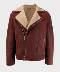 Men’s Shearling Burgundy Leather Jacket Leather Jacket men front product view | Dash Racegear — Mens-Shearling-Burgundy-Leather-Jacket