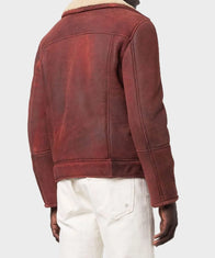 Men’s Shearling Burgundy Leather Jacket Leather Jacket men detail view 3 | Dash Racegear — Mens-Shearling-Burgundy-Sheepskin-Leather-Jacket