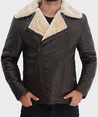 Mens Shearling Chocolate Brown Leather Jacket Leather Jacket men front product view | Dash Racegear — Mens Chocolate Brown Shearling Leather Jacket