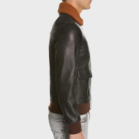 Mens Shearling Collar Black Bomber Jacket Bomber Jacket unisex detail view 3 | Dash Racegear — Men’s Black Shearling Collar Leather Jacket