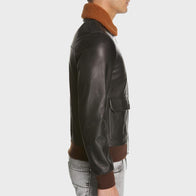 Mens Shearling Collar Black Bomber Jacket Bomber Jacket unisex detail view 3 | Dash Racegear — Men’s Black Shearling Collar Leather Jacket