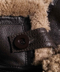 Mens Sheepskin Shearling Dark Brown Leather Jacket Leather Jacket men detail view 3 | Dash Racegear — Mens Winter Sheepskin Brown Fur Jacket