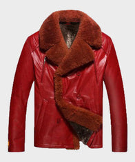 Mens Shearling Red Leather Jacket Leather Jacket men front product view | Dash Racegear — Mens Winter Red Shearling Jacket