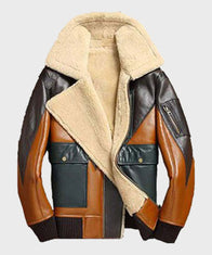 Mens Shearling Sheepskin Bomber Leather Jacket Leather Jacket men front product view | Dash Racegear — Mens B3 Bomber Shearling Jacket