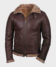 Mens Sheepskin Shearling Brown Jacket Jacket men front product view | Dash Racegear — Mens Brown Leather Jacket