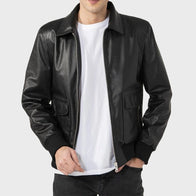 Mens Shirt Style Black Leather Jacket Leather Jacket unisex front product view | Dash Racegear — Mens Shirt Style Leather Jacket Black