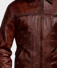 Mens Brown Distressed Leather Jacket Leather Jacket men detail view 2 | Dash Racegear — Mens Brown Shirt Style Distressed Leather Jacket