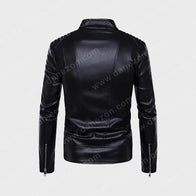 Mens Padded Slim Fit Biker Leather Jacket Leather Jacket men detail view 2 | Dash Racegear — Mens Padded Slim Fit Biker Black Leather Jacket
