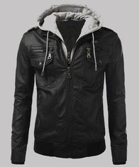 Men’s Biker Black Slim Fit Bomber Hooded Jacket Jacket men front product view | Dash Racegear — Men's Biker Black Slim Fit Bomber Hooded Jacket