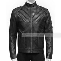 Men’s Black Biker Slim Fit Leather Jacket Leather Jacket men front product view | Dash Racegear — Slim fit Black Leather Jacket Mens