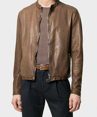 Mens Cafe Racer Brown Slimfit Biker Jacket Biker Jacket men detail view 2 | Dash Racegear — Mens Brown Biker Slimfit Leather Jacket